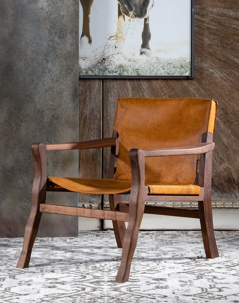 Distressed Leather Sling Chair made in the USA - Your Western Decor