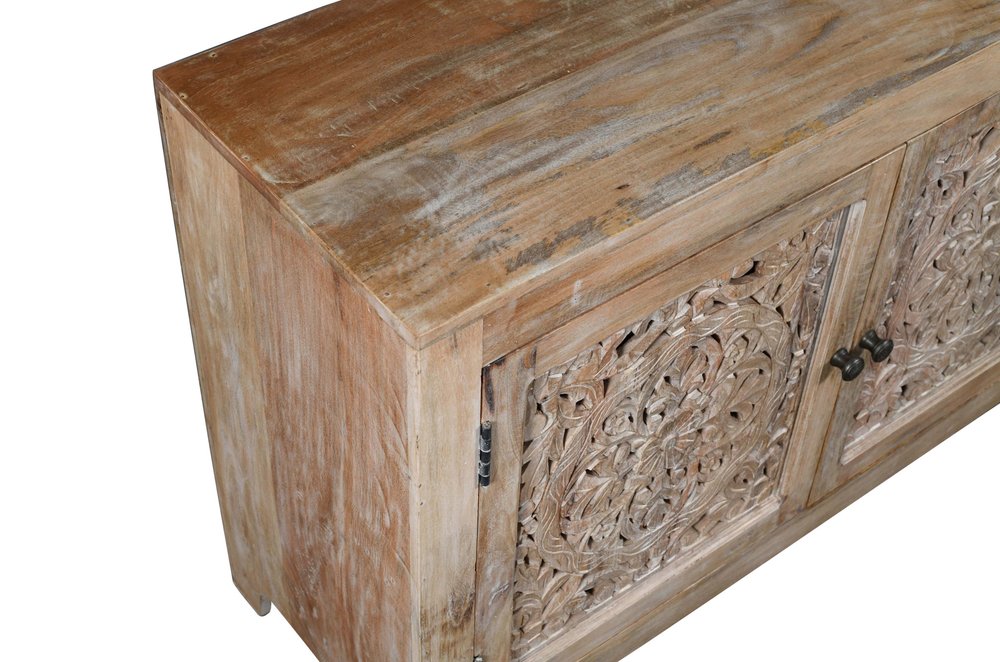 Distressed mango wood sideboard detail 