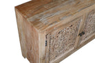 Distressed wood detail on cabinet 