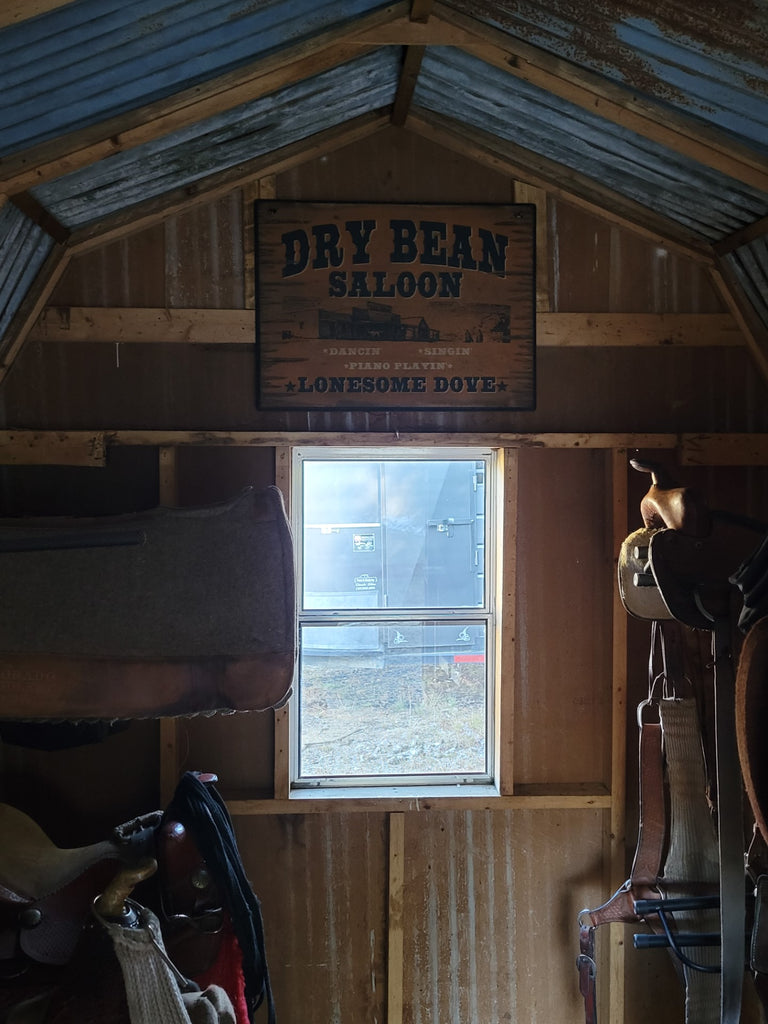 Dry Bean Saloon Sign in tack room - Custom made signs - Your Western Decor