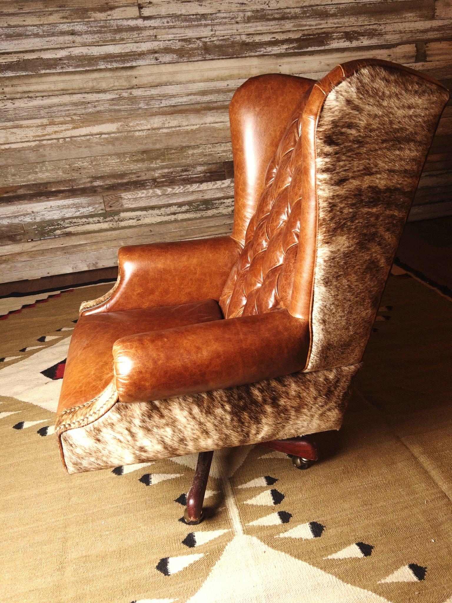 Duncan tufted leather and cowhide executive office chair side - Your Western Decor