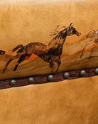 American made Duncan Mustang Tan Leather Couch with hand painted Mustang horses - Your Western Decor