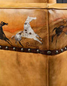 American made Duncan Mustang Tan Leather Couch with hand painted Mustang horses - Your Western Decor