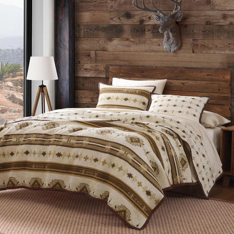 Earth Isle Aztec quilt set in browns, cream and beige - Your Western Decor