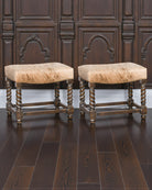 Two  Eastwood brindle cowhide upholstered ottoman / stools made in the USA - Your Western Decor