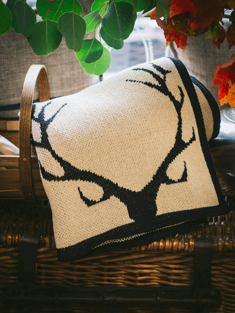 Made in the USA, recycled cotton knitted elk throw blanket. 50"x60" - Your Western Decor