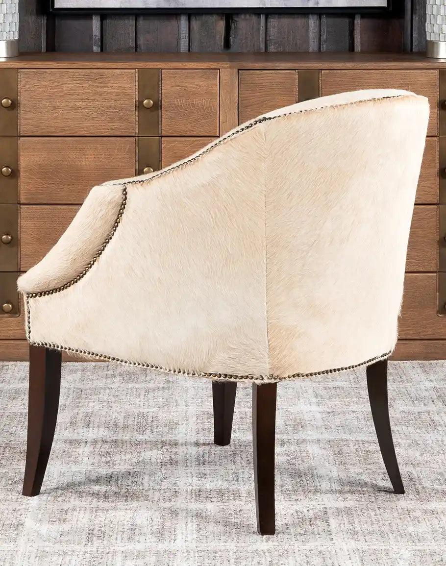 American made Elegant Ivory Cowhide Accent Chair back - Your Western Decor