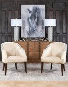 American made Elegant Ivory Cowhide Accent Chairs in room setting - Your Western Decor