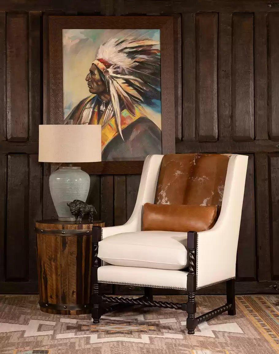 Ivory Leather & Cowhide Accent Chair 100% American Made - Your Western Decor 