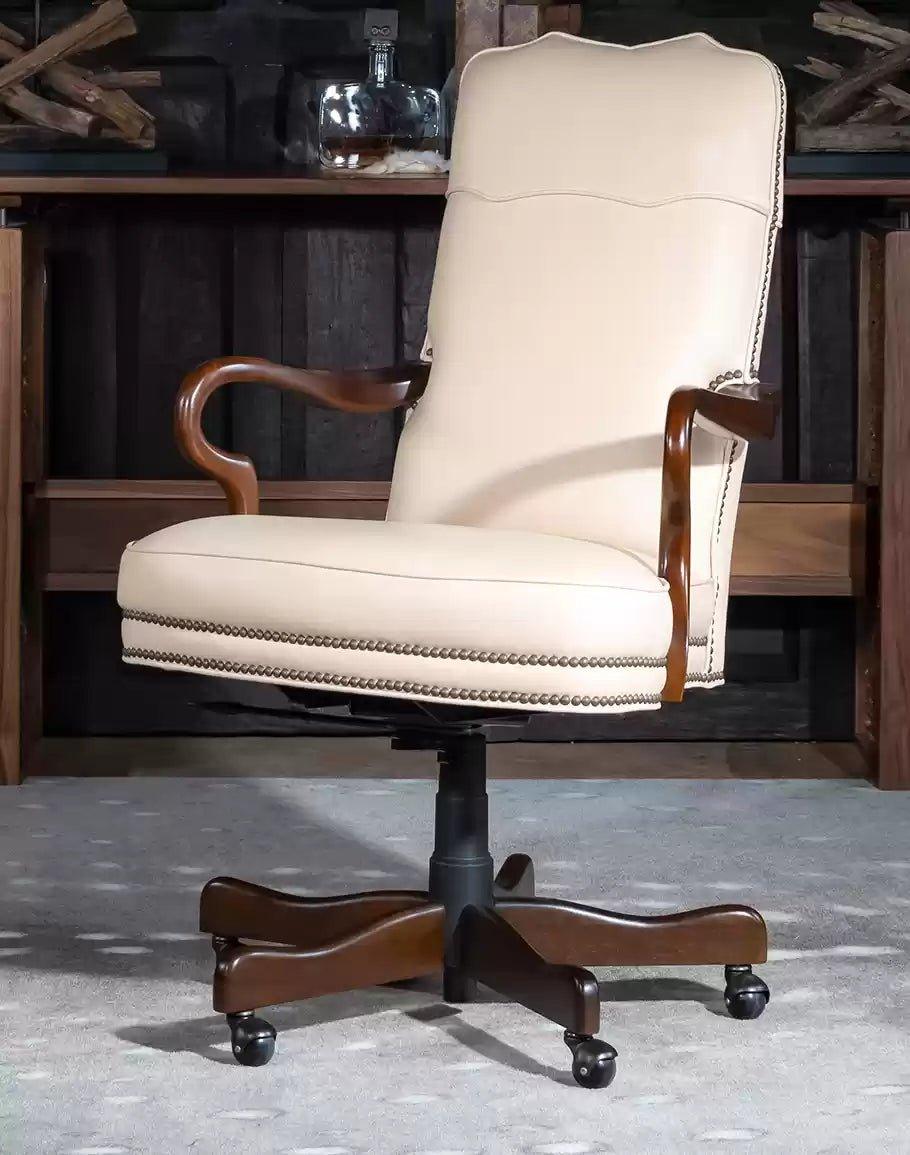 American made Elegant Ivory Leather Desk Chair - Your Western Decor