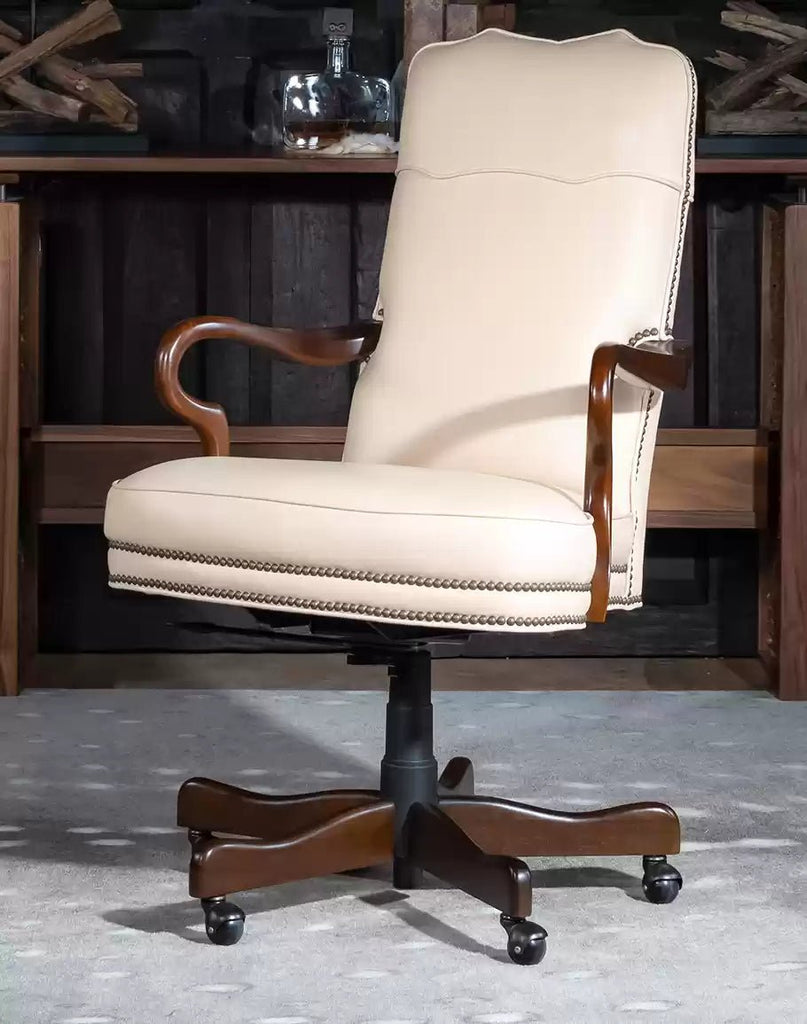 American made Elegant Ivory Leather Desk Chair - Your Western Decor