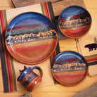 Handmade pottery dinnerware with elk scene. Made in the USA. Your Western Decor.