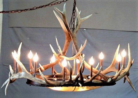 Elk horn and rawhide oval chandelier - Custom made in the USA - Your Western Decor