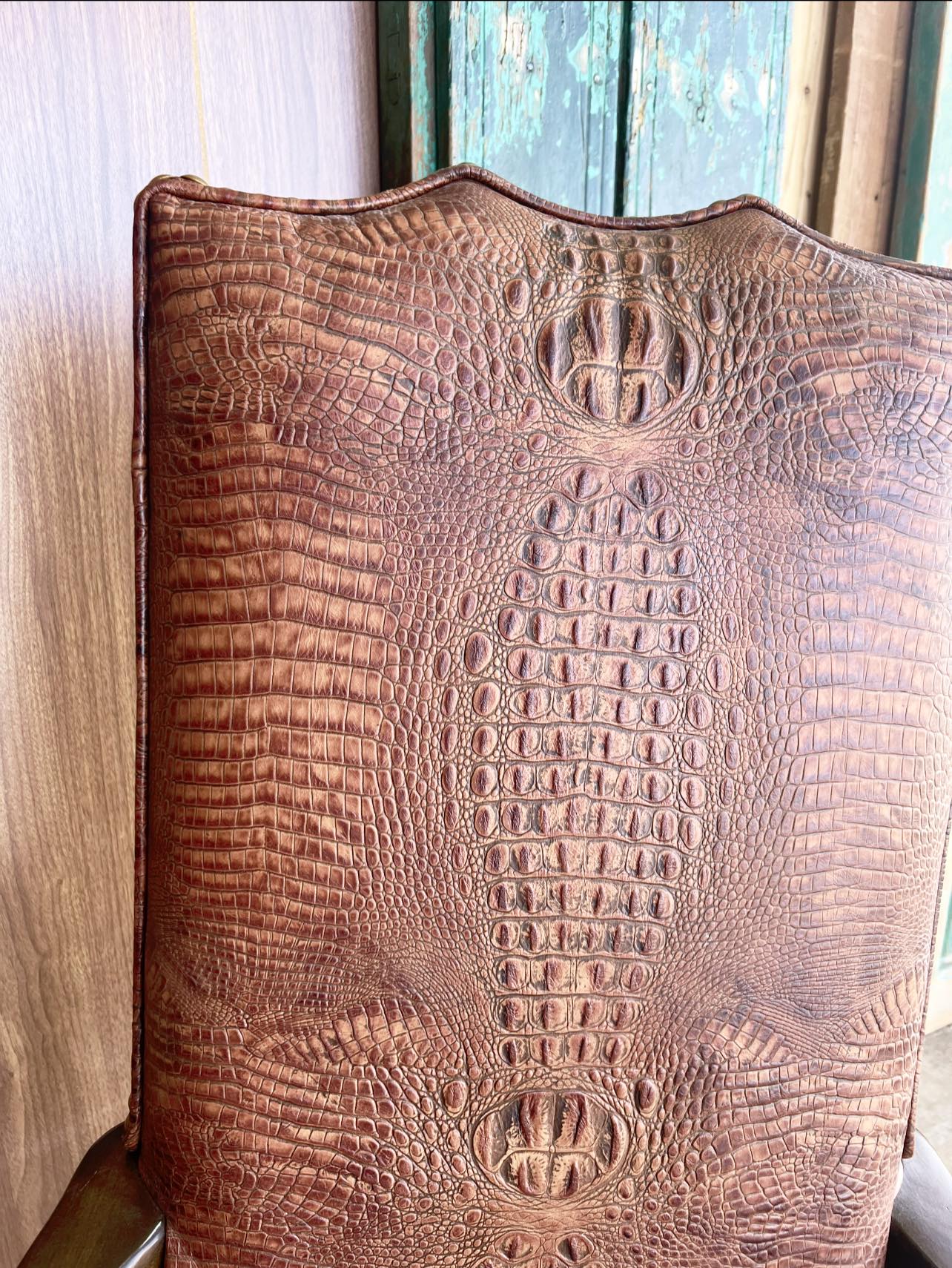 Croc embossed brown leather office chair seat back 