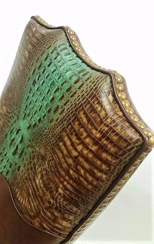 Turquoise spine and brown croc embossed leather office chair - Your Western Decor