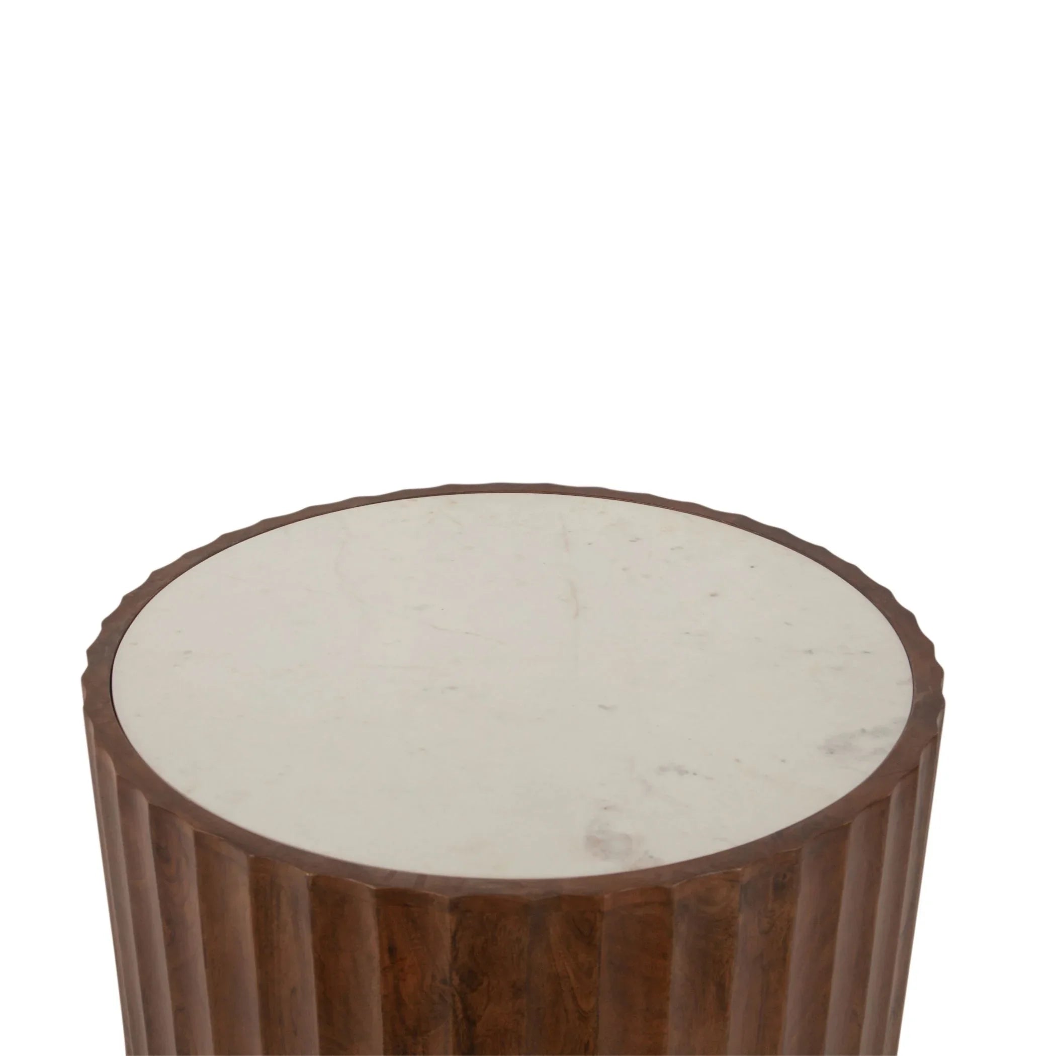 Marble top on round wood side table - Your Western Decor