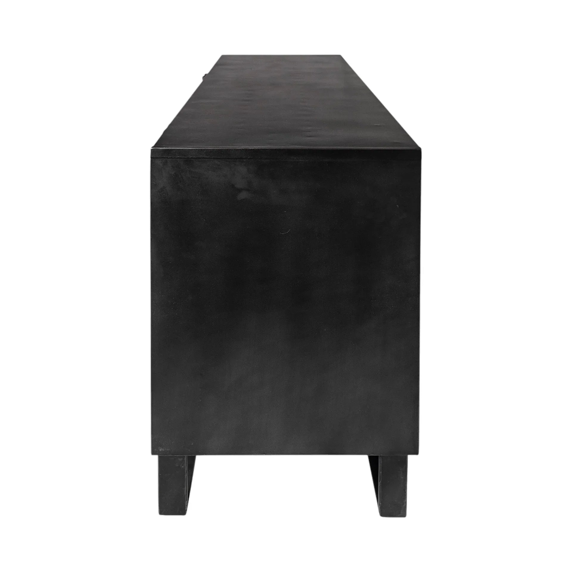 End view of iron and wood sideboard