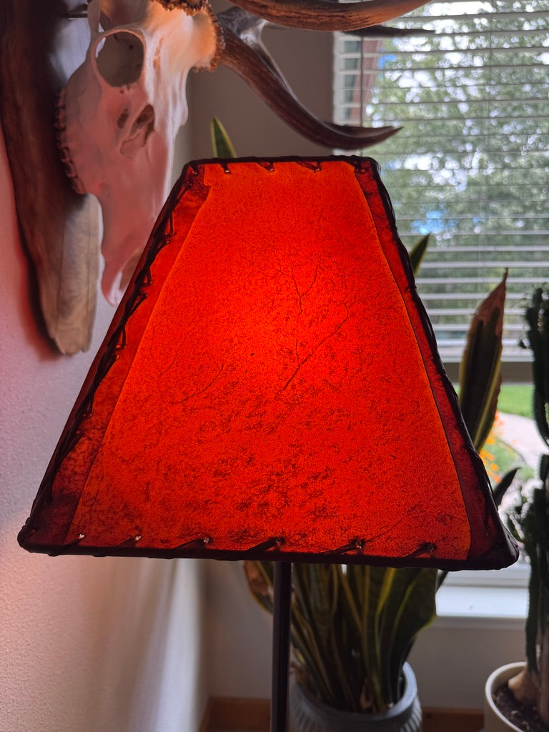 Amber rectangle rawhide lamp shade end view 
