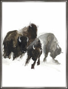 Artistic depiction of bison in a snowy landscape, framed canvas art