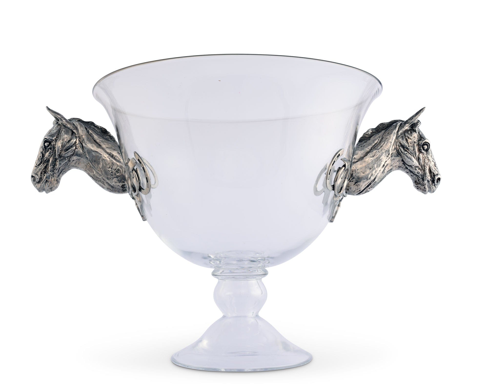 Horse Head Glass Ice Tub - Detailed Pewter Horse Handles - Horse bit & horseshoes - Your Western Decor