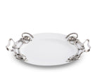 White glazed stoneware serving tray with pewter horse tack handles - Your Western Decor