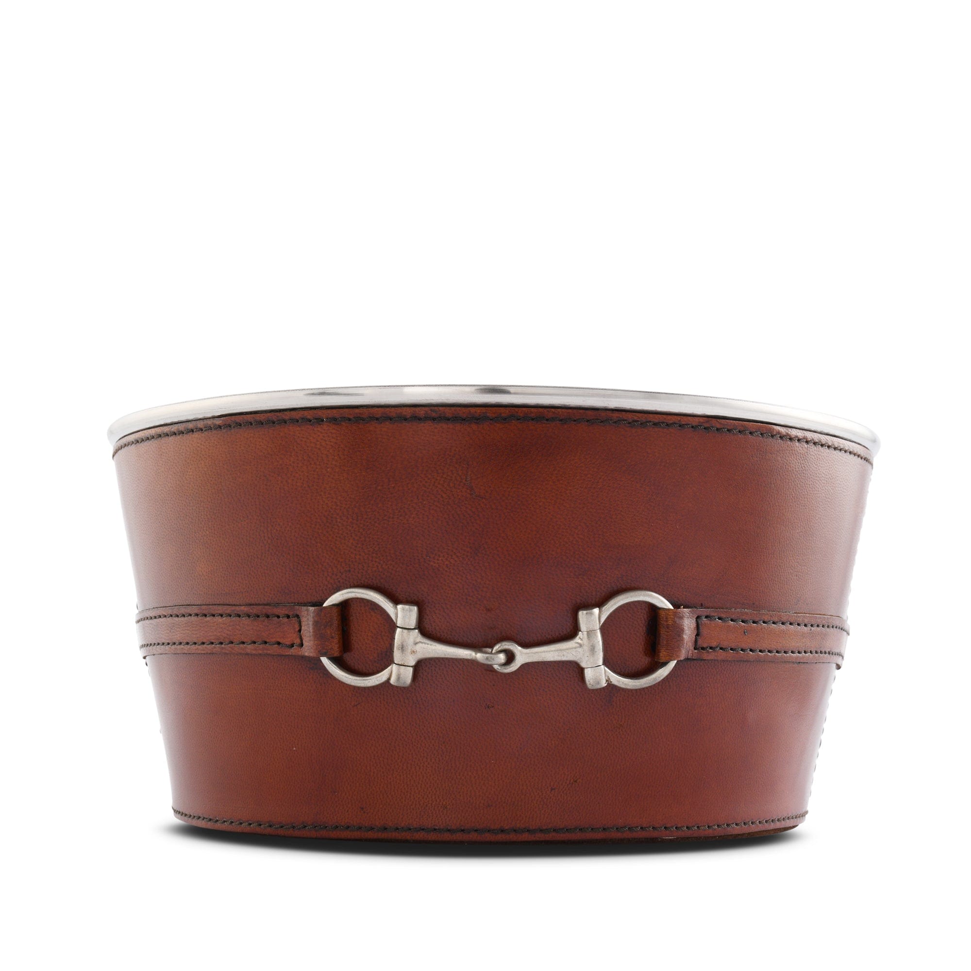 Leather surround stainless steel ice tub with pewter snaffle bit embellishment - Your Western Decor