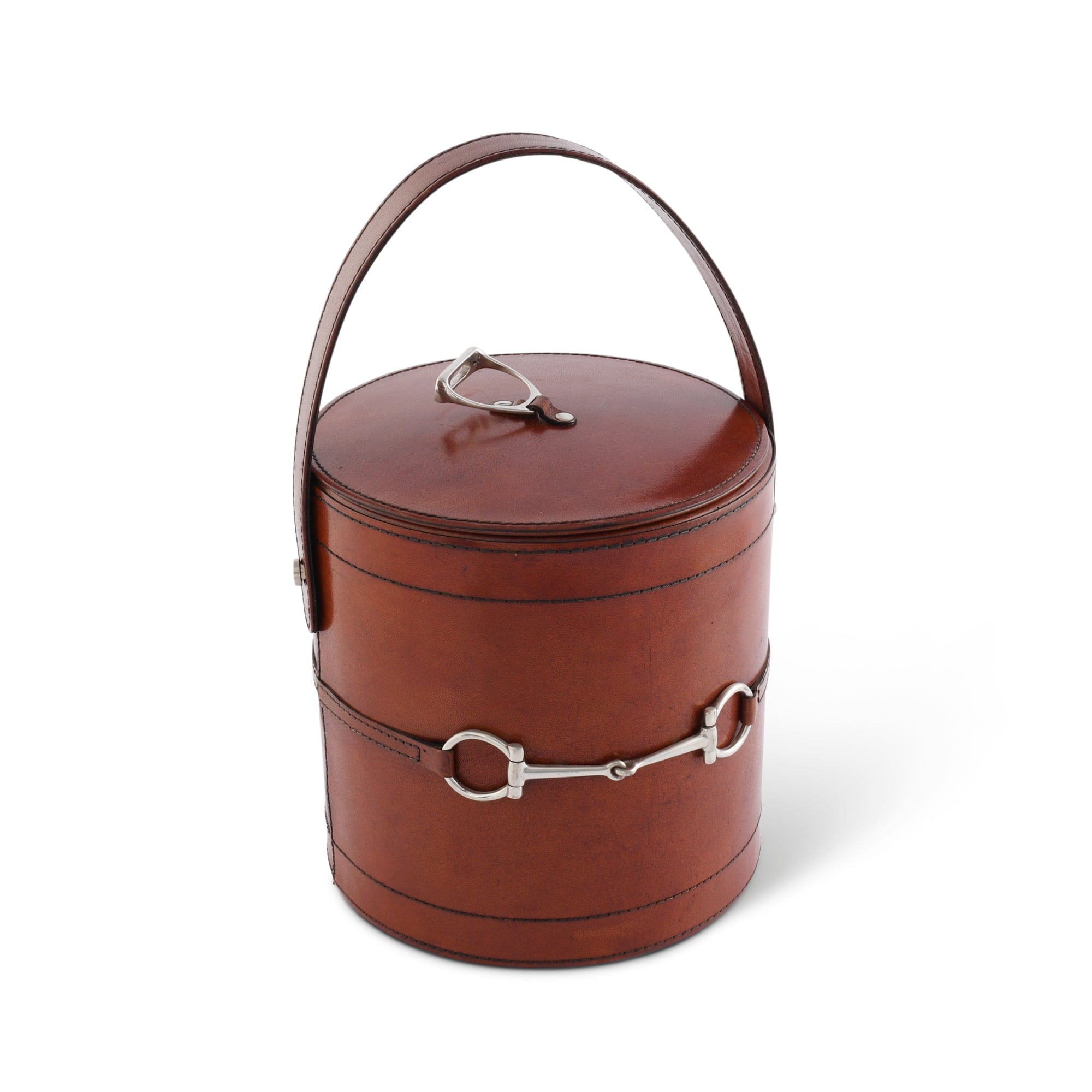 Leather covered ice bucket with pewter embellishments - Your Western Decor