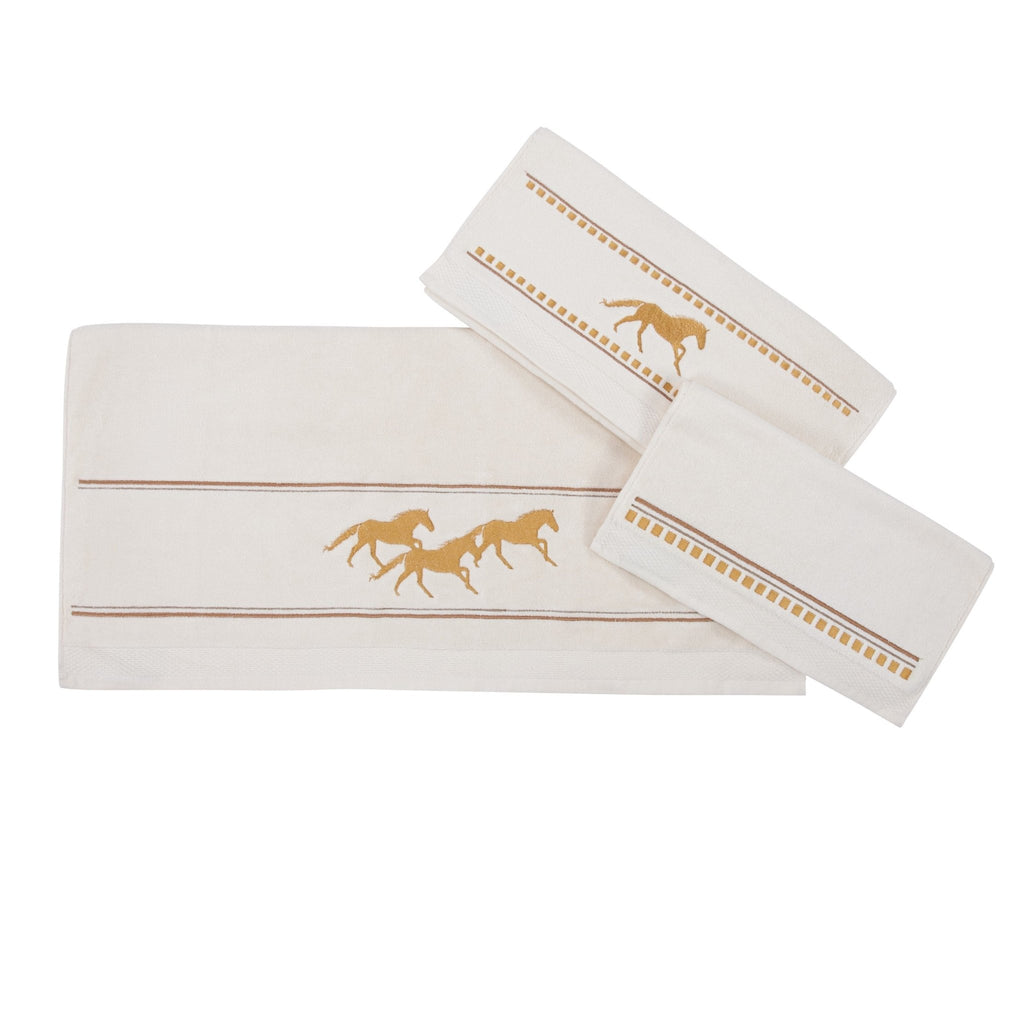 Equestrian Run Bathroom Towel Set in Cream with golden horses - Your Western Decor
