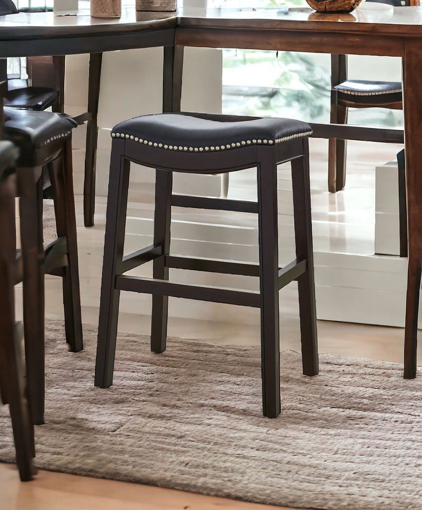 Espresso frame, black upholstered saddle style counter stool - Your Western Decor