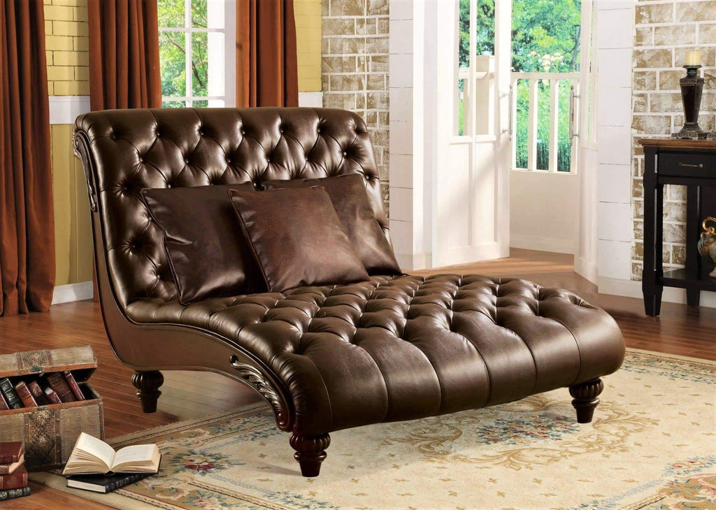 Brown tufted leather double chaise lounge. Your Western Decor