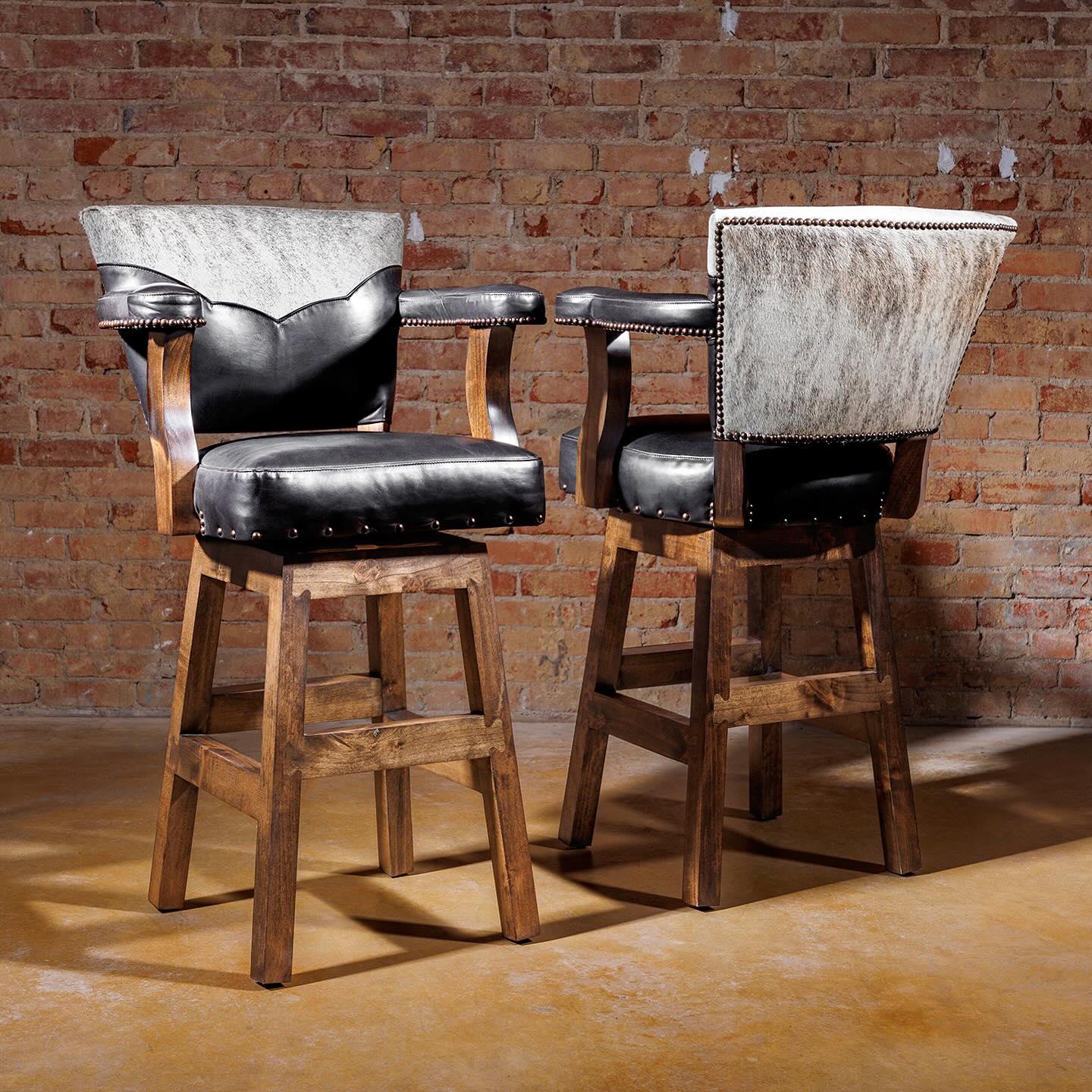 Rustic Hair On Hide Bar Stools Aryanna Top Grain Leather Swivel