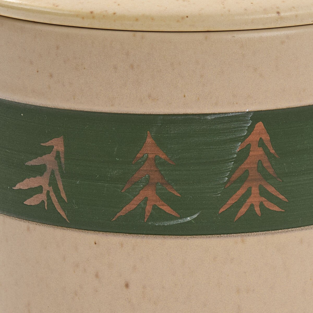 lodge style stoneware kitchen storage jars with pine tree decor