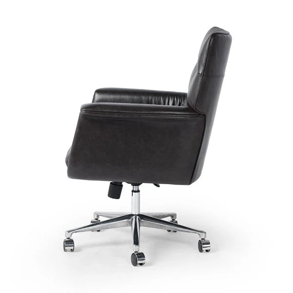 Executive Black Leather Desk Chair with swivel and castors - Your Western Decor