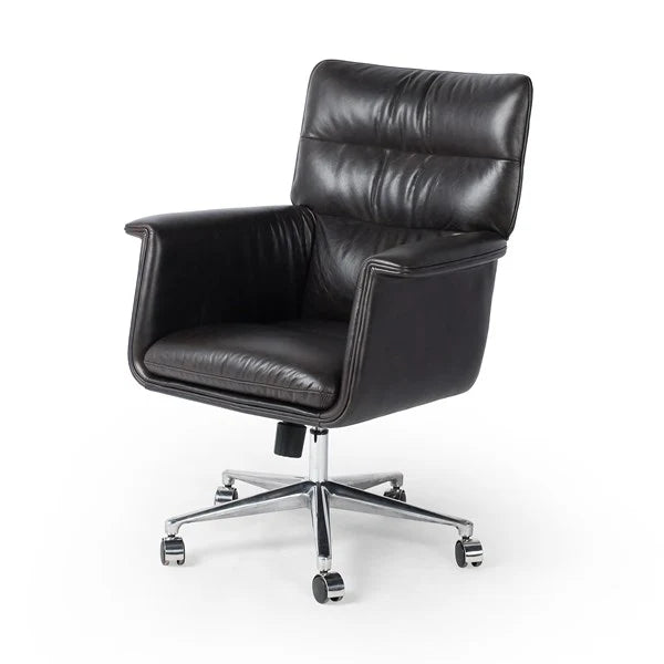 Executive Black Leather Desk Chair with swivel and castors - Your Western Decor