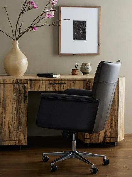 Executive Black Leather Desk Chair with swivel and castors - Your Western Decor