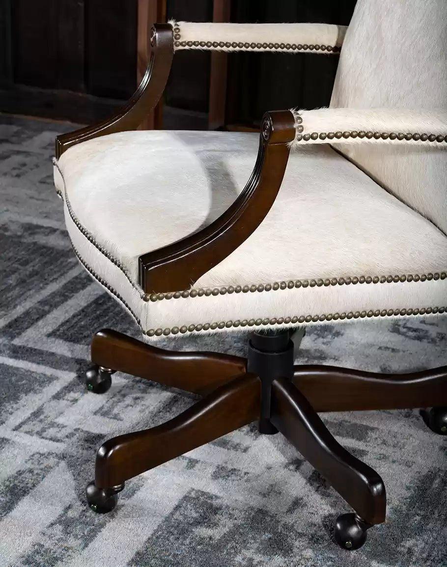 American Made Executive Ivory Cowhide Office Chair - Your Western Decor