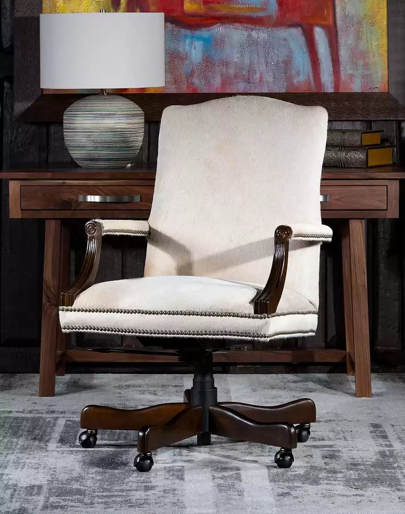 American Made Executive Ivory Cowhide Office Chair - Your Western Decor