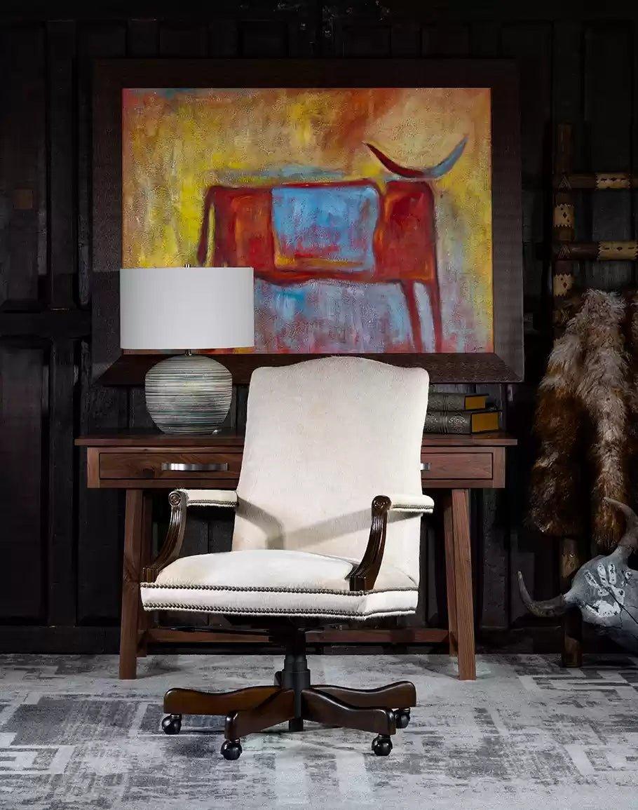 American Made Executive Ivory Cowhide Office Chair - Your Western Decor