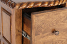 tall rustic file cabinet with paneled wood design and rope trim for ranch office furniture