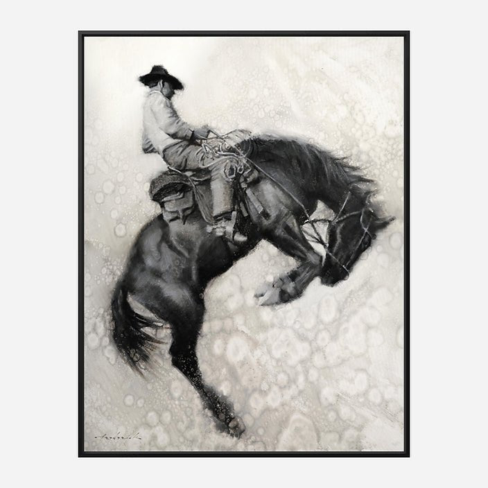 Float - Bucking Horse Black Framed Canvas Art