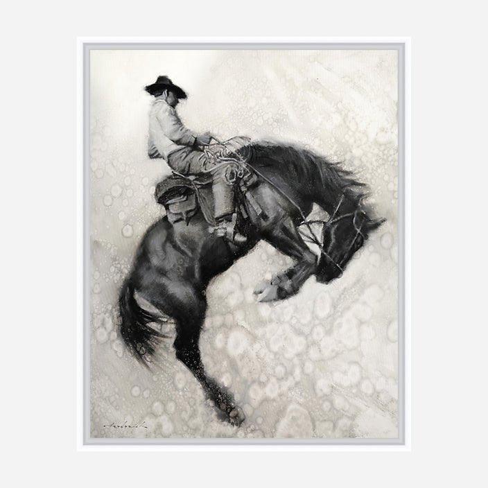 Float - Bucking Horse White Framed Canvas Art