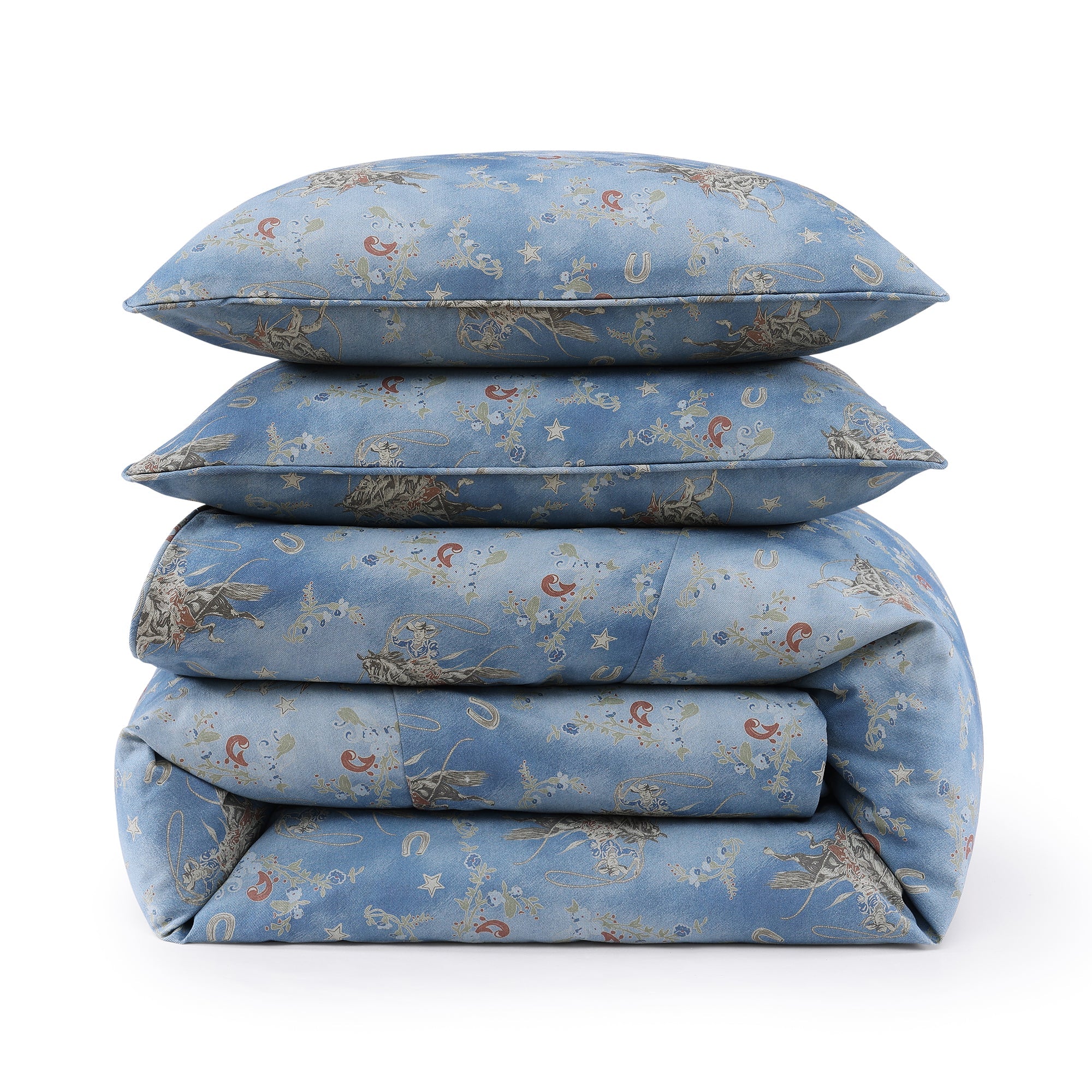 Folded blue mesa rodeo bedding set