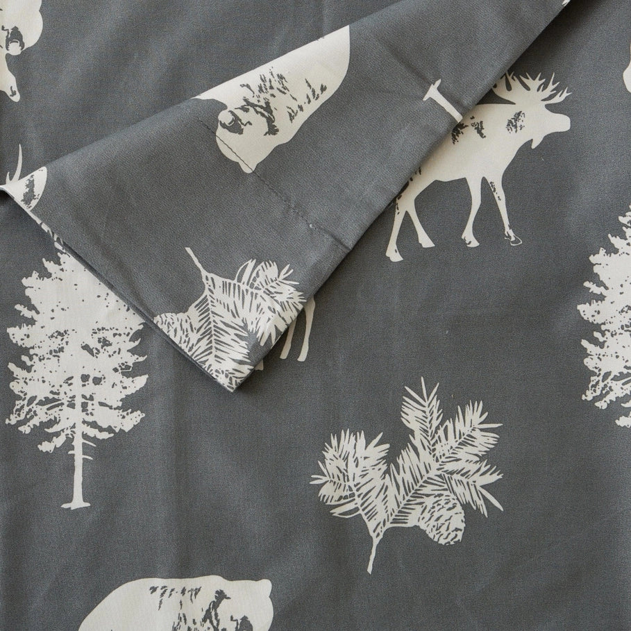 Forest Wildlife Microfiber Sheets in dark grey and white - Your Western Decor