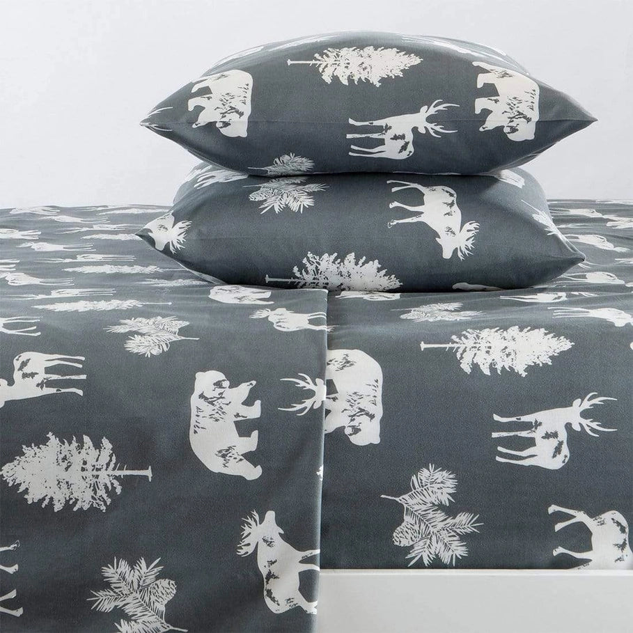 Forest Wildlife Microfiber Sheets in dark grey and white - Your Western Decor