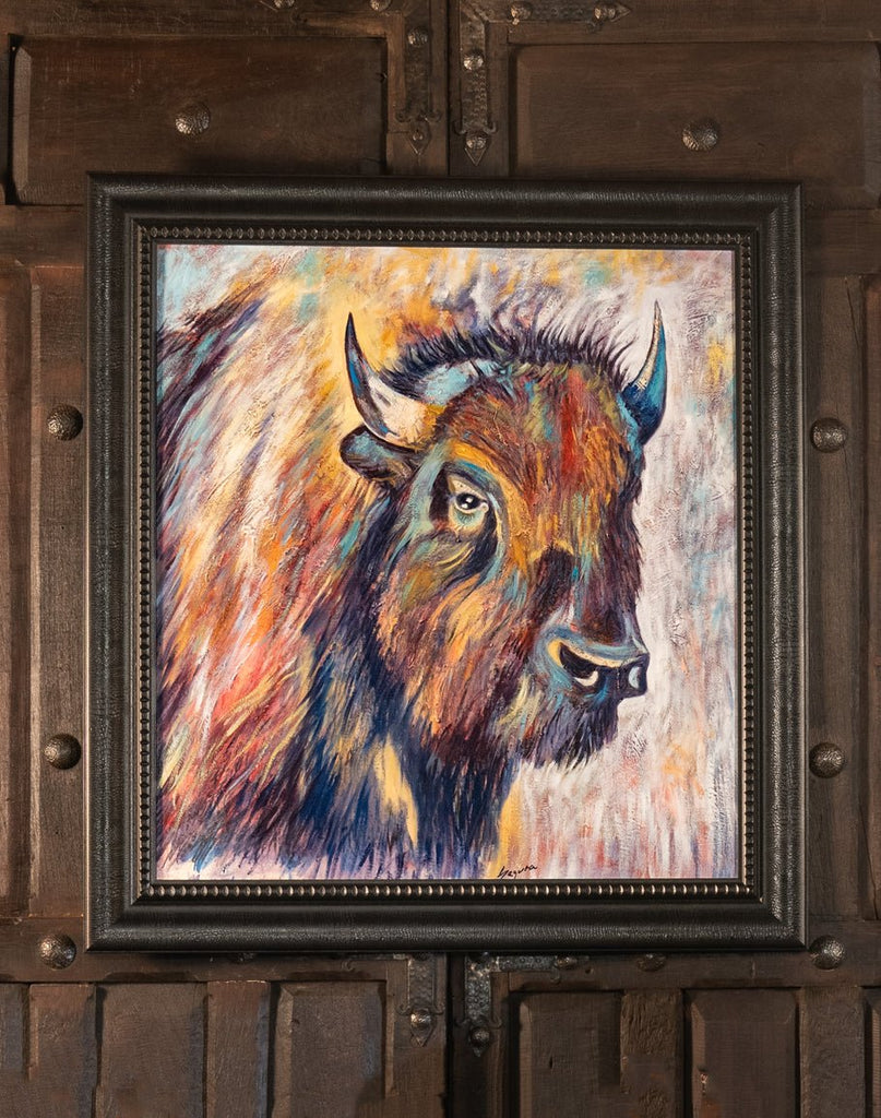 Framed Canvas Buffalo Bull Art - Your Western Decor
