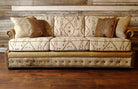 Front view of Mesa Southwestern sofa in fabric, leathers, and cowhide with nail trim