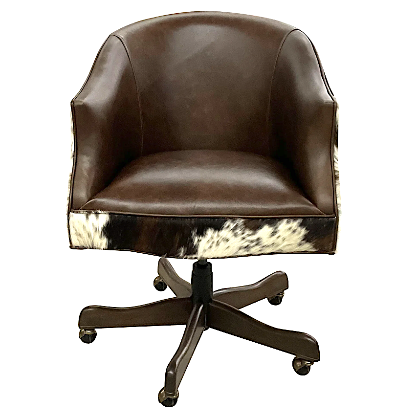 Black Canyon leather and cowhide custom swivel office or card table chair