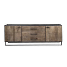 Front view of mango wood sideboard with iron frame