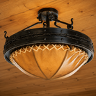 Rawhide and barbed wire flush mount ceiling light