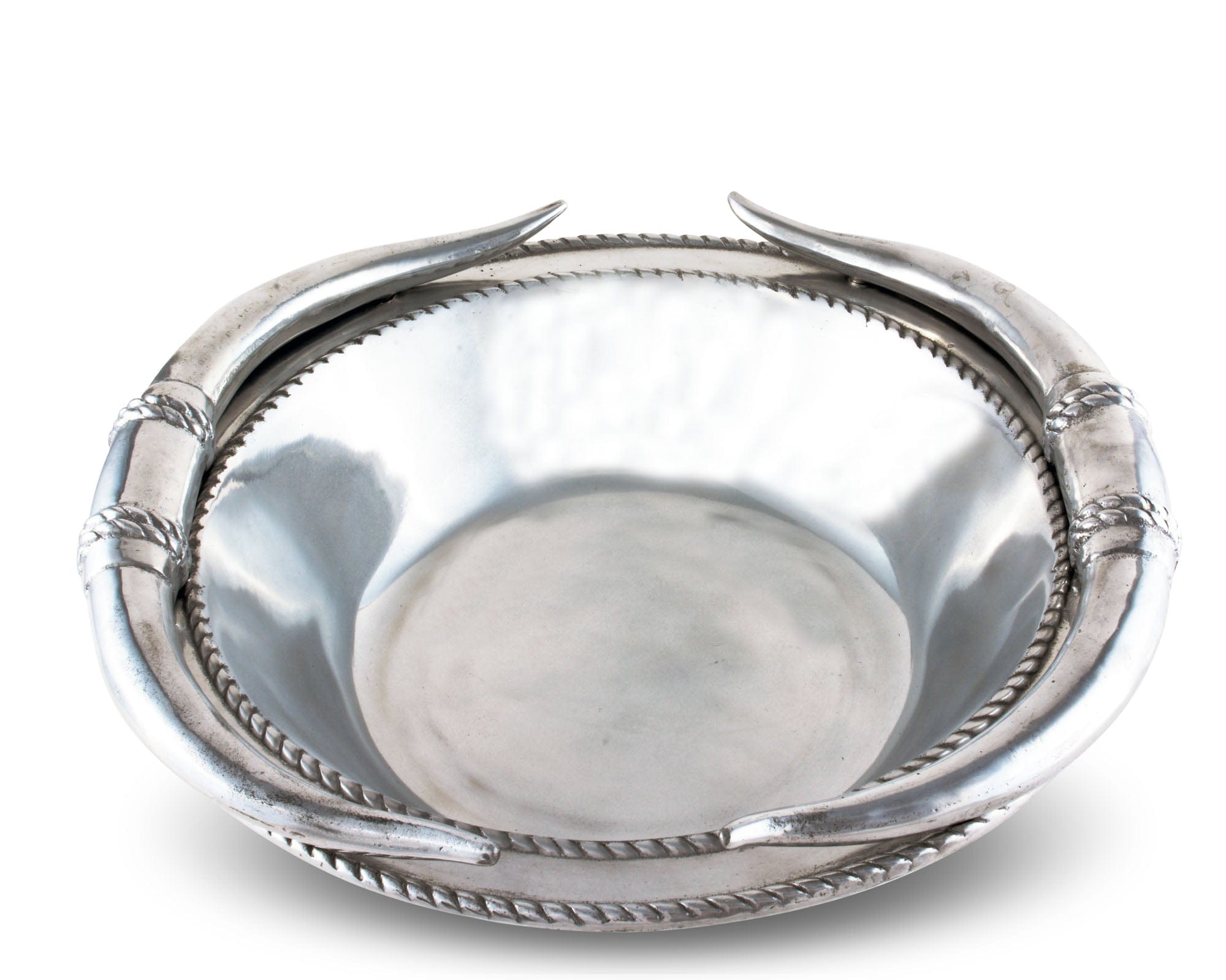 Longhorn Salad Bowl 12" - Aluminum - Round - Rope edging detail - Your Western Decor